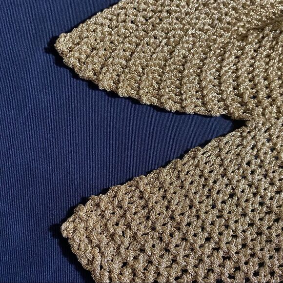 Ralph Lauren Gold Lame Open Hand Knit Mesh Sleeveless Scoop-neck Tank Sweater - Picture 7 of 16